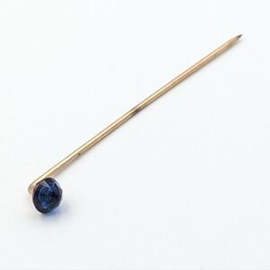 Antique gold filled blue rhinestone art deco stick pin / hat pin / lapel pin